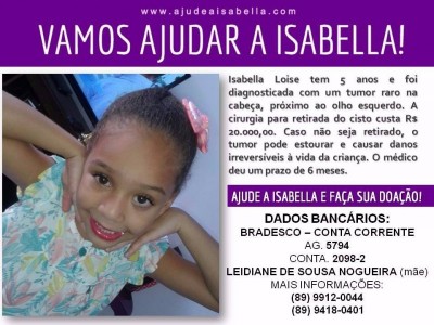 Menina de cinco anos com um tumor no olho